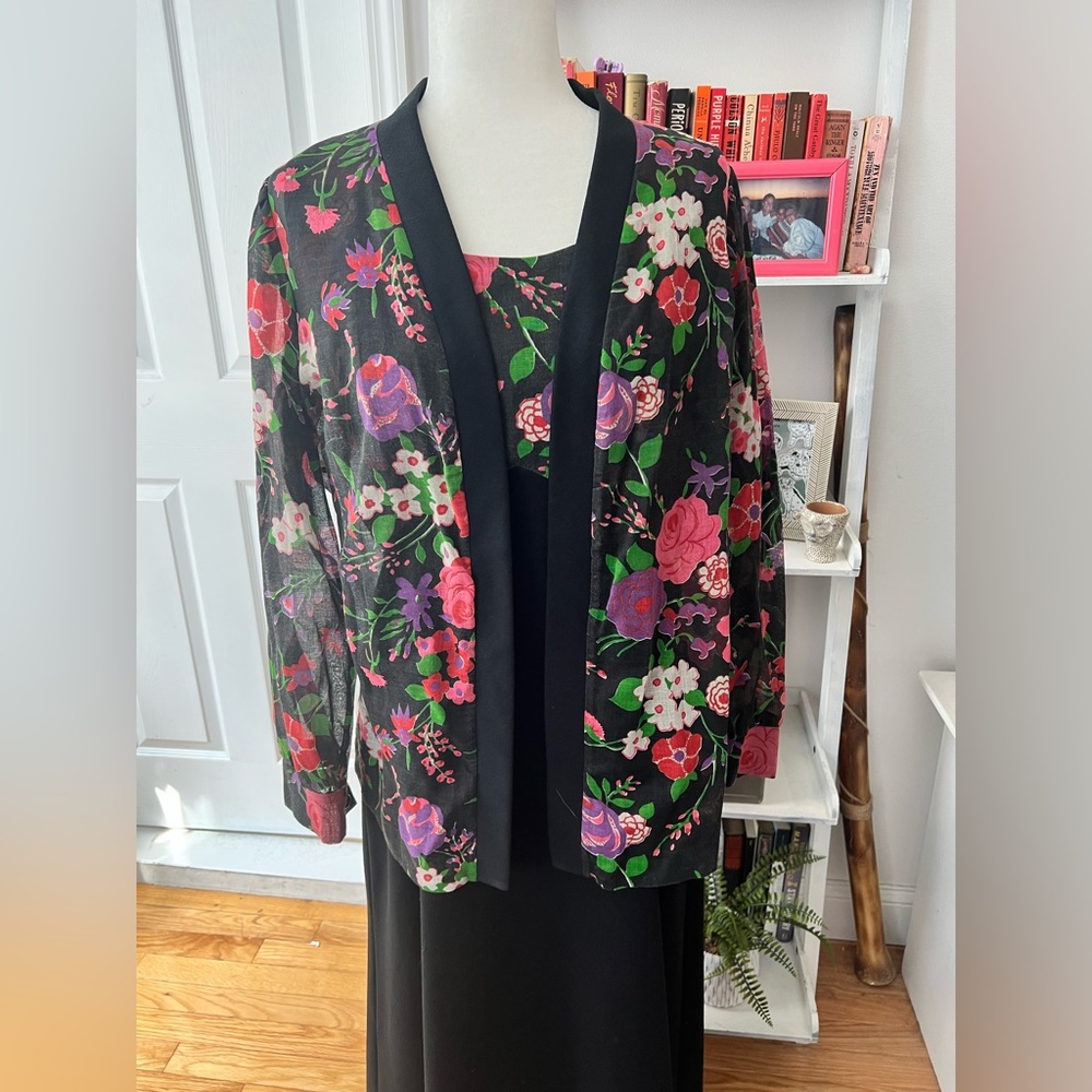 Vintage Black and Floral Maxi with Matching Jacket